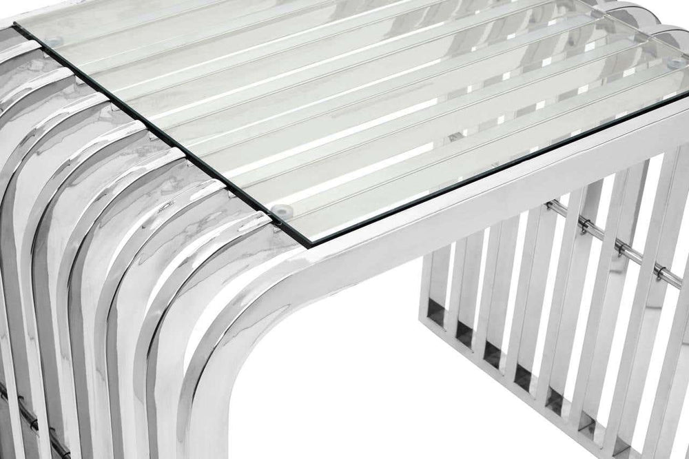 Silver Steel Glass End Table
