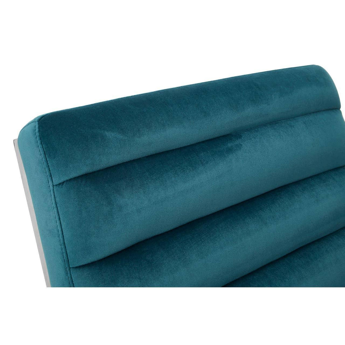 Teal velvet dining chair backrest with horizontal channel tufting
