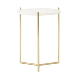 Round side table with white marble top and gold metal legs