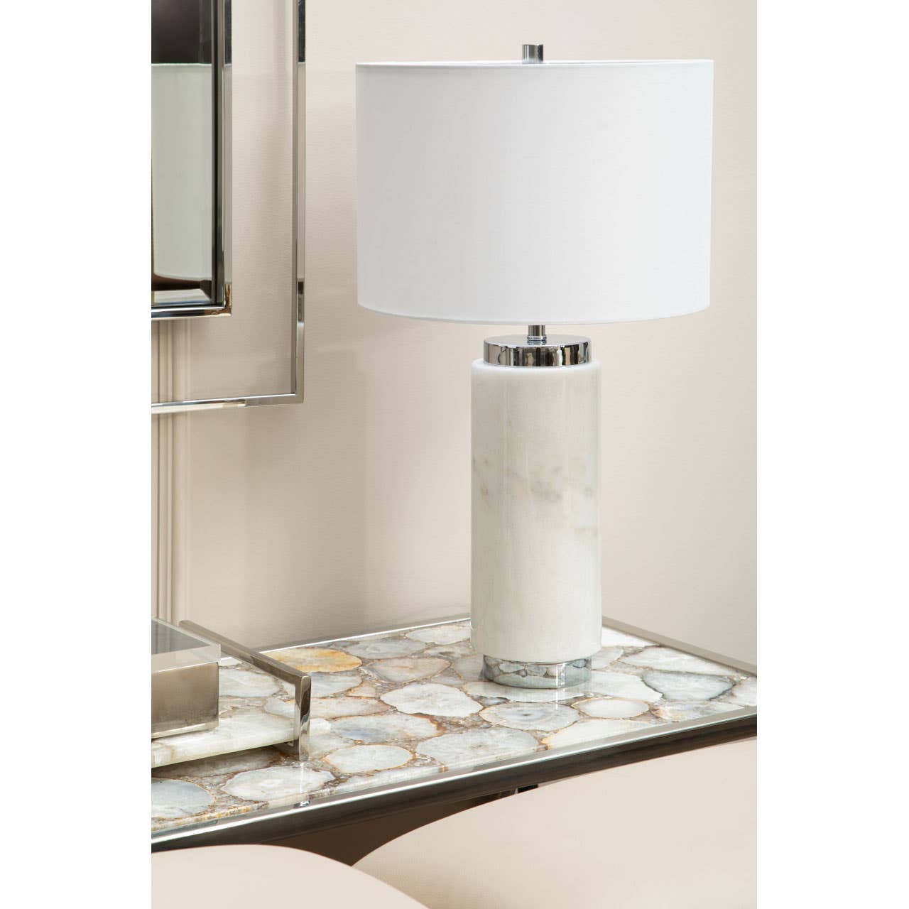 White Agate Steel Console Table