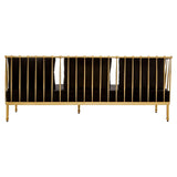 Three-seater sofa featuring a sleek black velvet upholstery with a luxurious gold finish on the legs and frame. The design includes clean lines and a modern aesthetic, suitable for contemporary living spaces