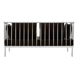 A sleek two-seater sofa featuring a luxurious black velvet upholstery and a shiny silver frame. The sofa has a modern design with clean lines and a minimalist aesthetic, making it suitable for contemporary living spaces. The legs are slender and metallic, adding to the elegant look