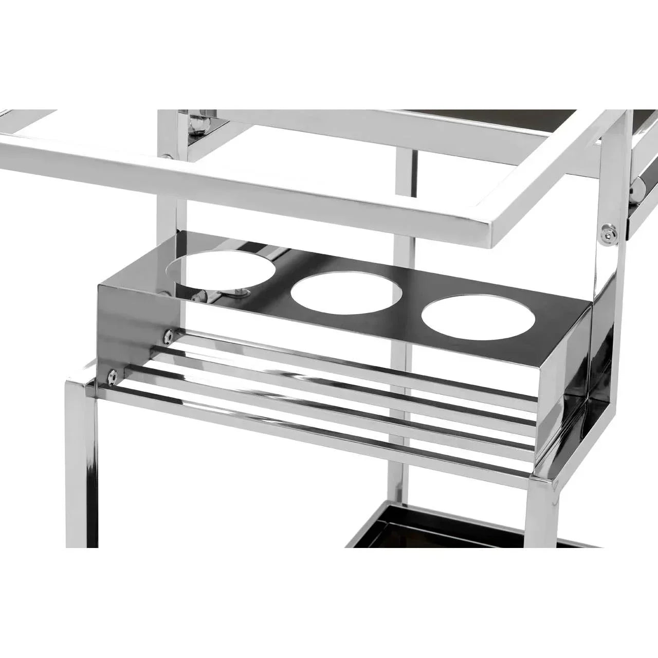 Chrome metal bar cart wine bottle holder with modern open frame design