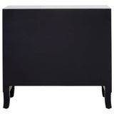 A sleek black chest of four drawers featuring a smooth top surface and elegantly tapered legs, designed to complement any modern home decor. The chest is framed with a mirror, adding a touch of sophistication