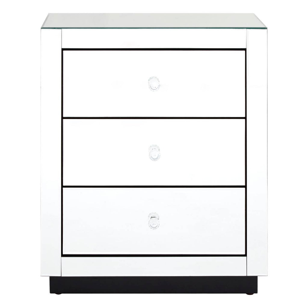 Crystal Handle Mirrored Bedside Table