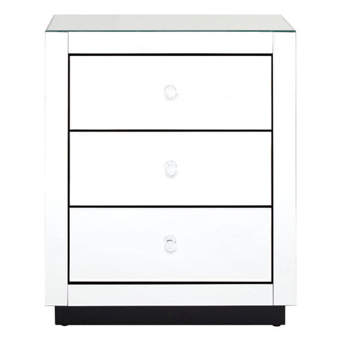 Crystal Handle Mirrored Bedside Table