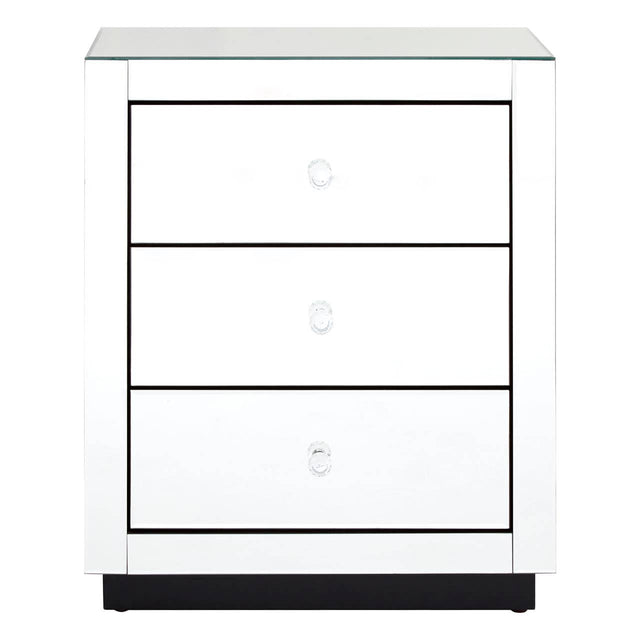 Crystal Handle Mirrored Bedside Table