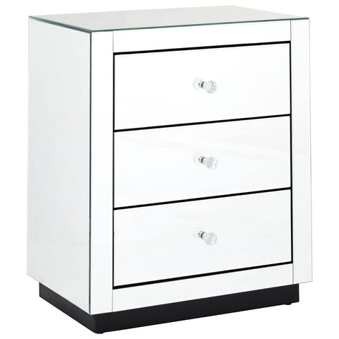 Crystal Handle Mirrored Bedside Table