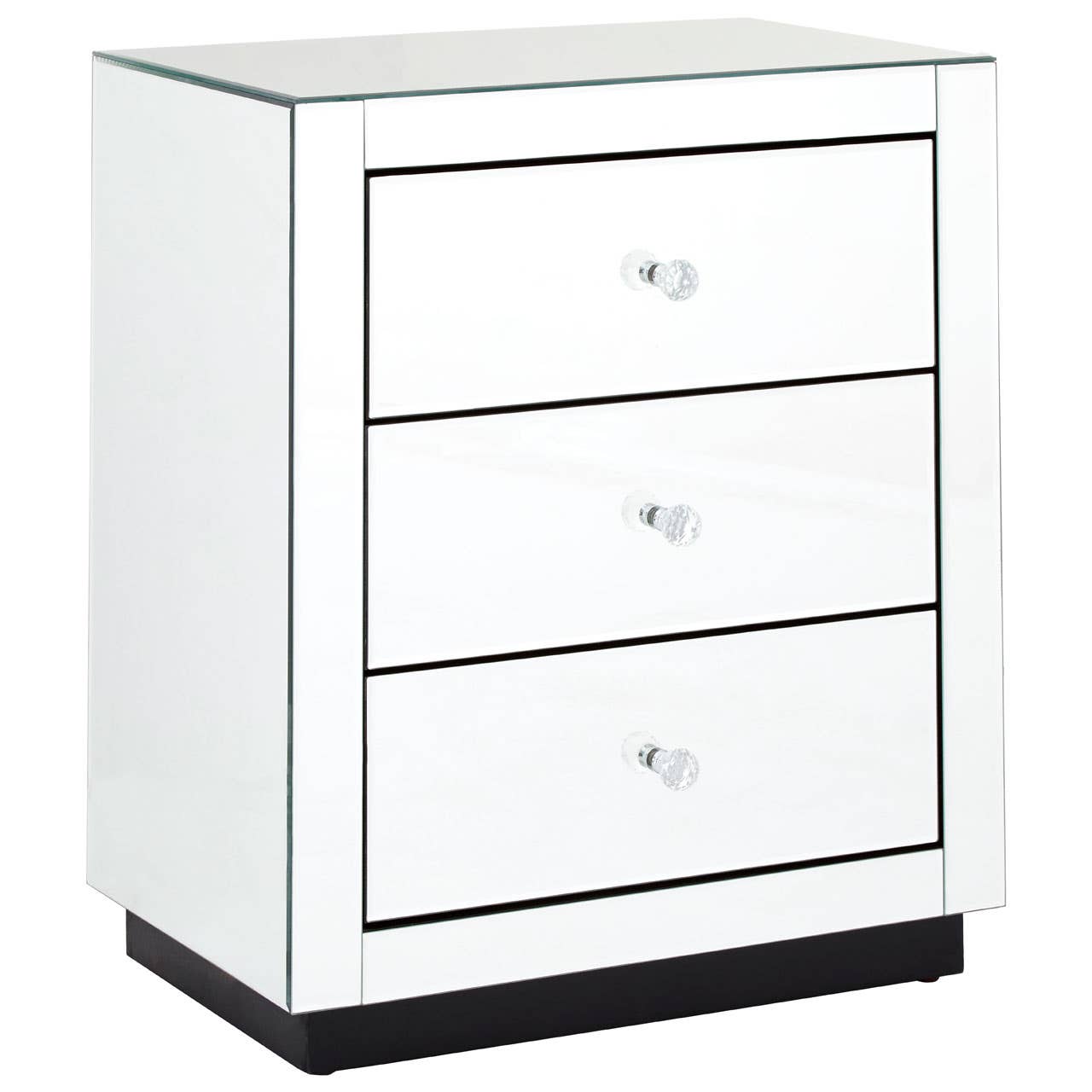Crystal Handle Mirrored Bedside Table