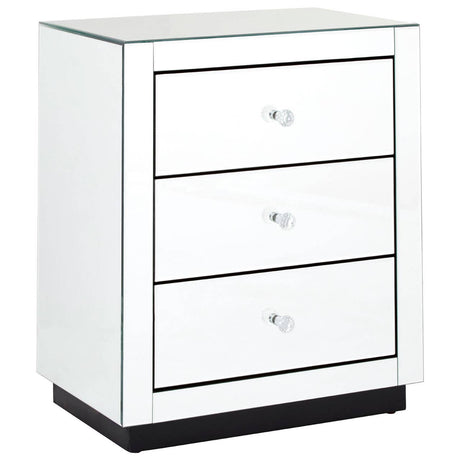 Crystal Handle Mirrored Bedside Table