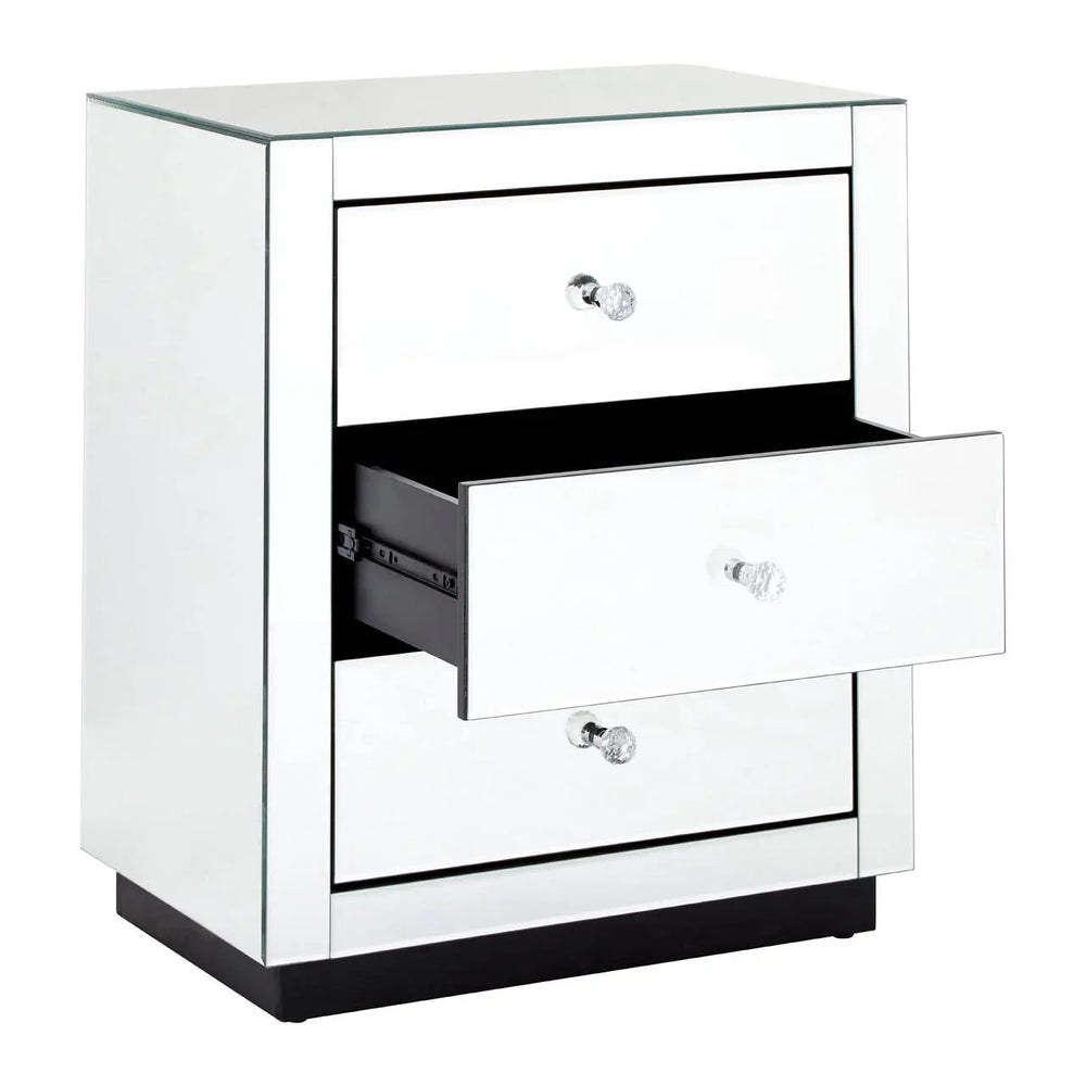 Crystal Handle Mirrored Bedside Table