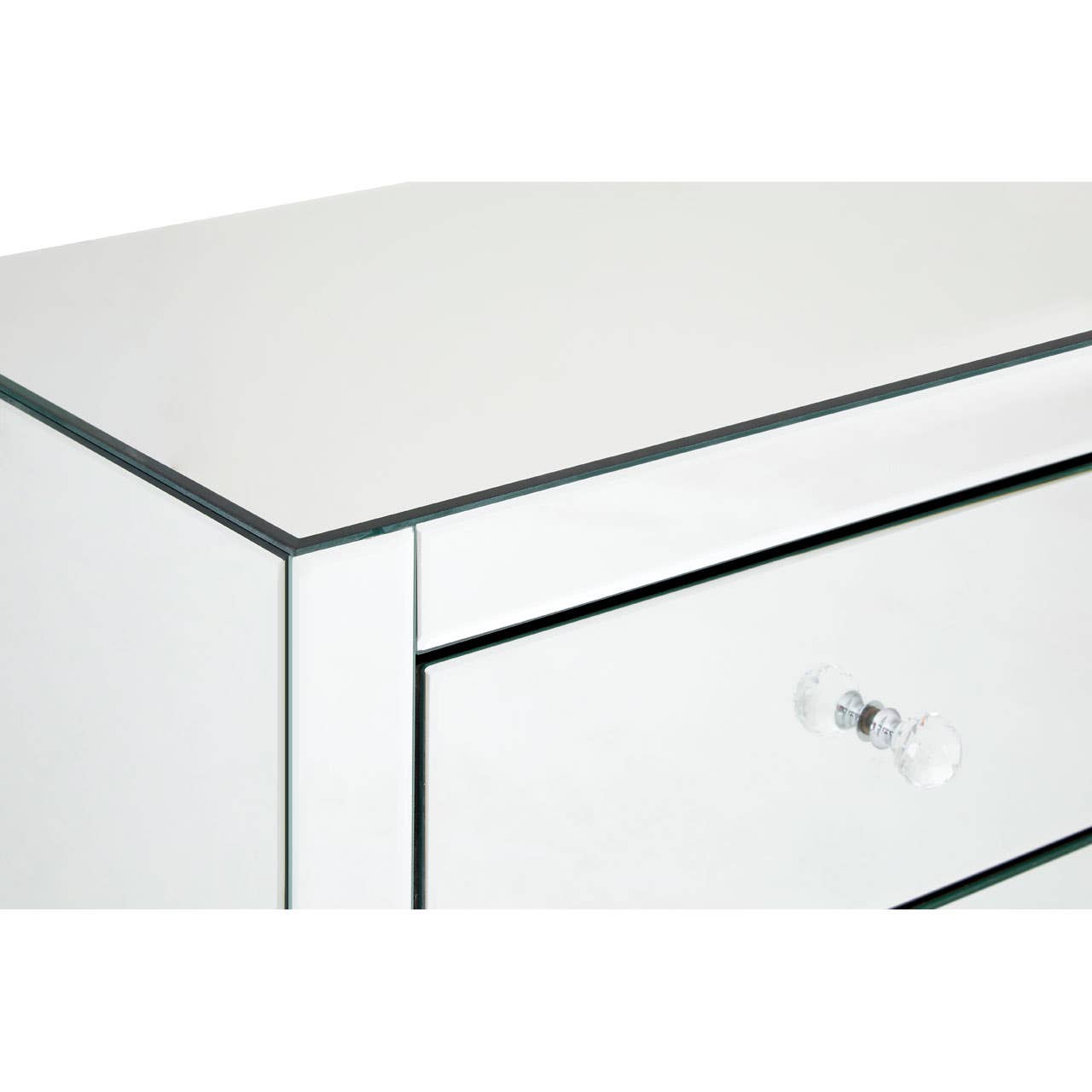 Crystal Handle Mirrored Bedside Table
