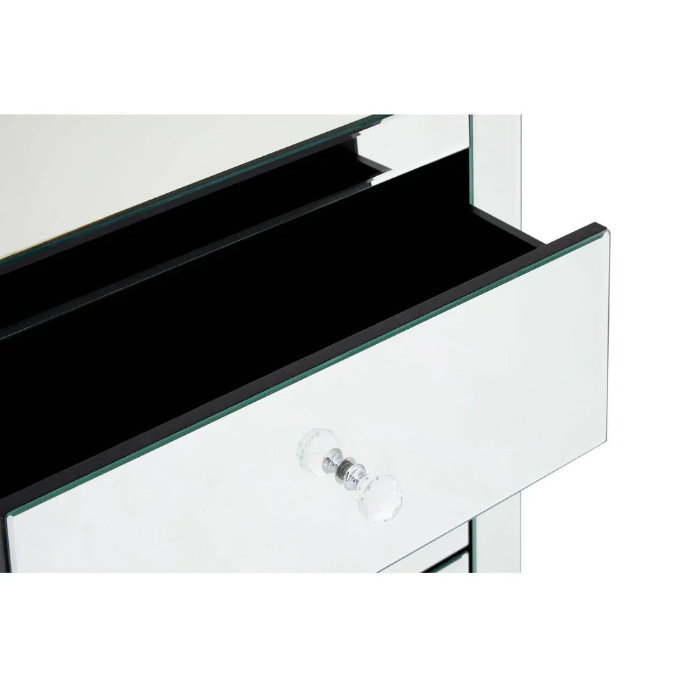 Crystal Handle Mirrored Bedside Table