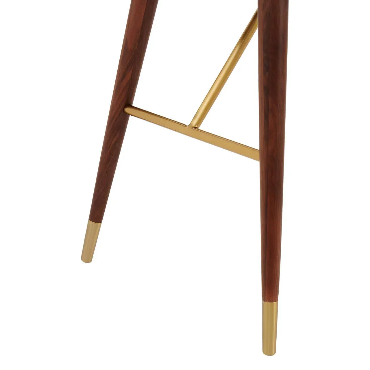 Wooden furniture legs with gold metal tips and crossbar detail