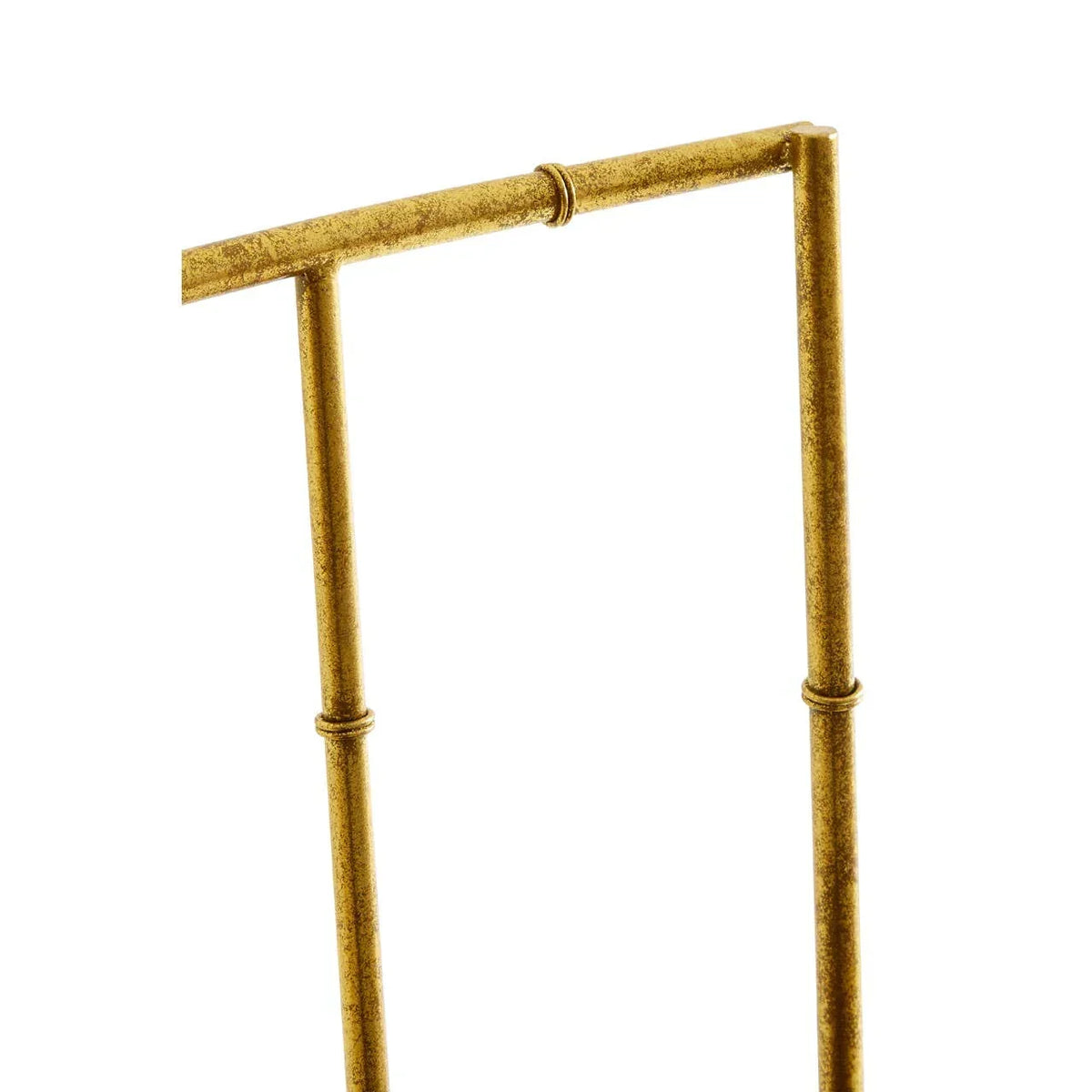 Gold metal frame with textured finish and bamboo-style detailing, close-up view