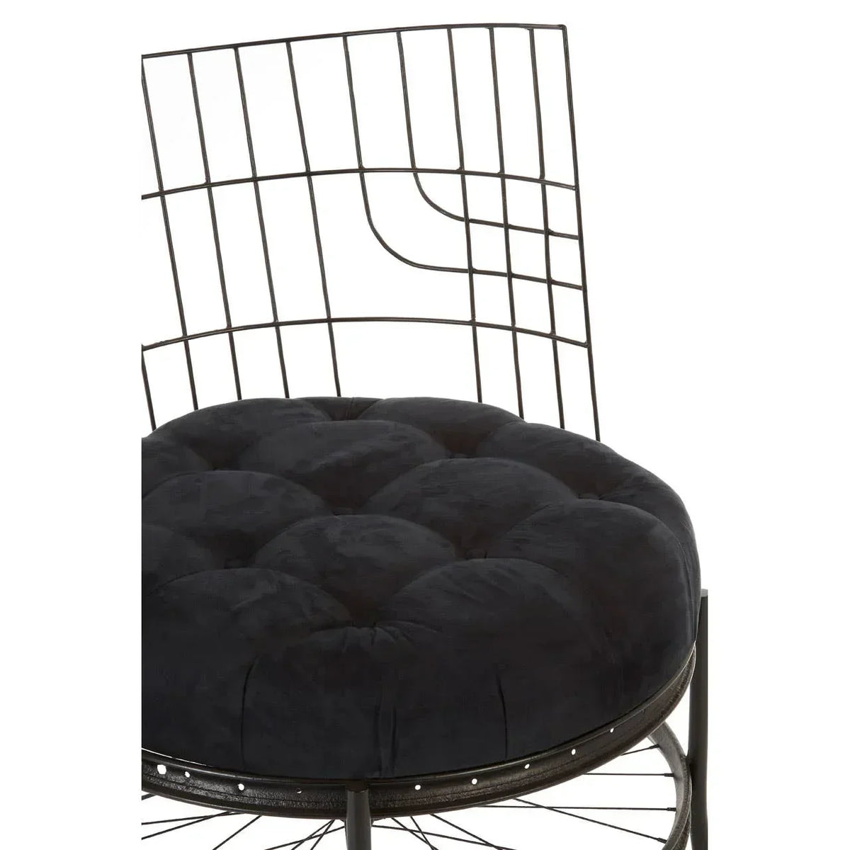 Black metal frame accent chair with round tufted velvet seat cushion