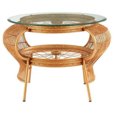 Golden Bamboo Glass Top Table