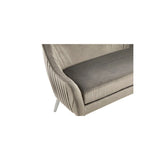 Grey velvet two-seater sofa featuring a sleek design with a curved backrest and a plush seat cushion, supported by elegant metal legs. The fabric has a soft texture, adding a touch of luxury to any living space