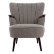 Grey fabric armchair with dark wooden legs and fluted backrest, front view