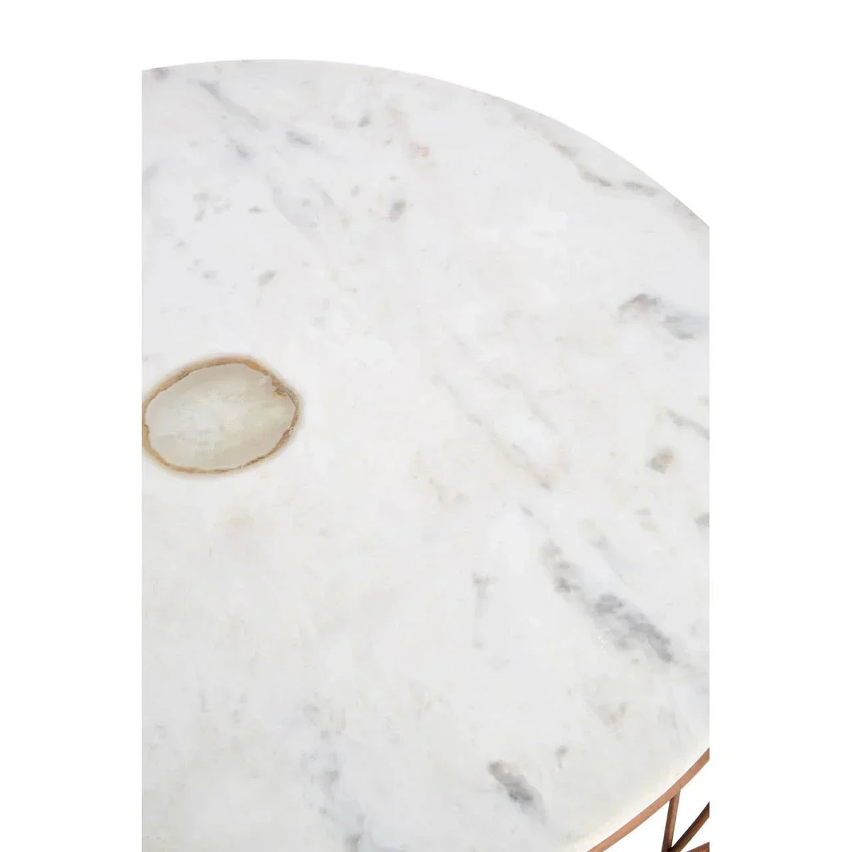 White marble coffee table top with natural stone inlay and subtle grey veining
