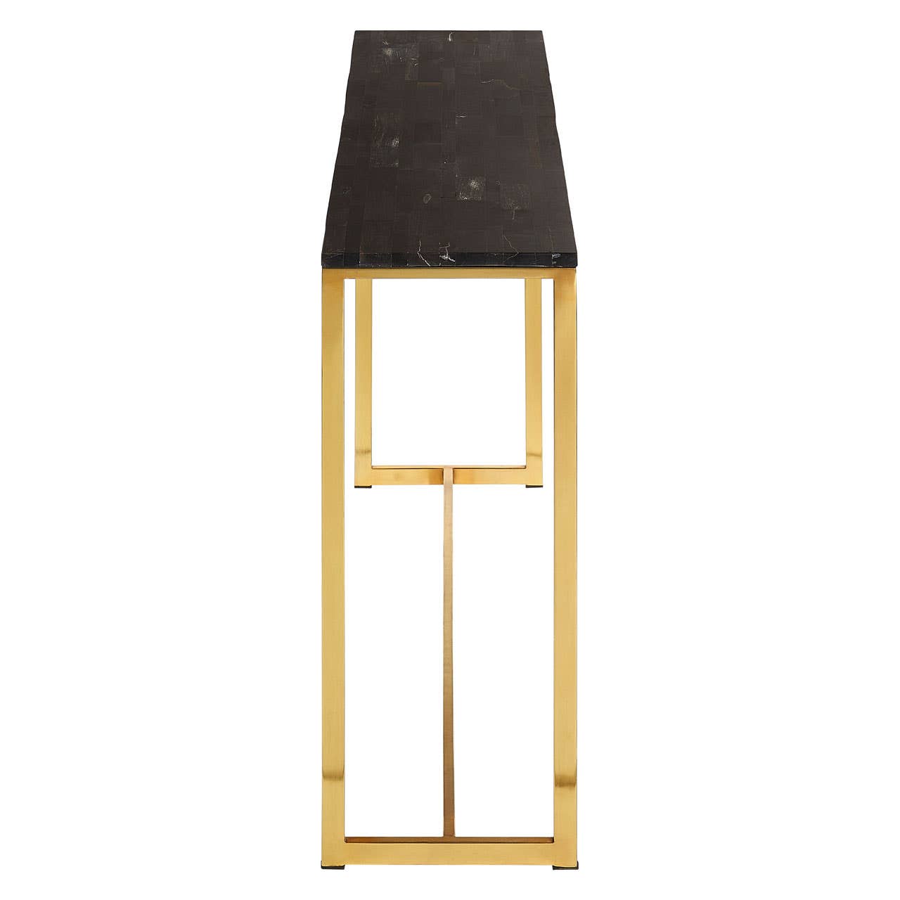 Fossil Wood Brass Console Table