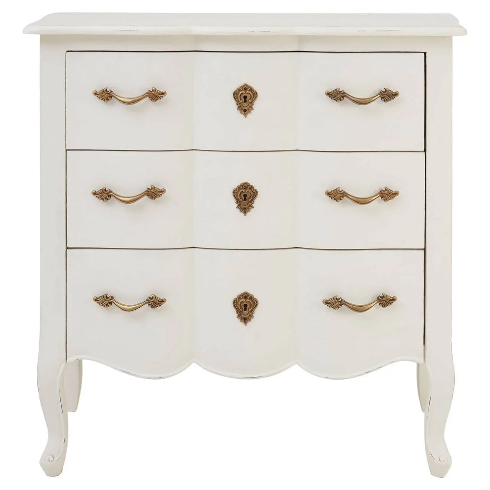 Ornate White 3-Drawer Chest