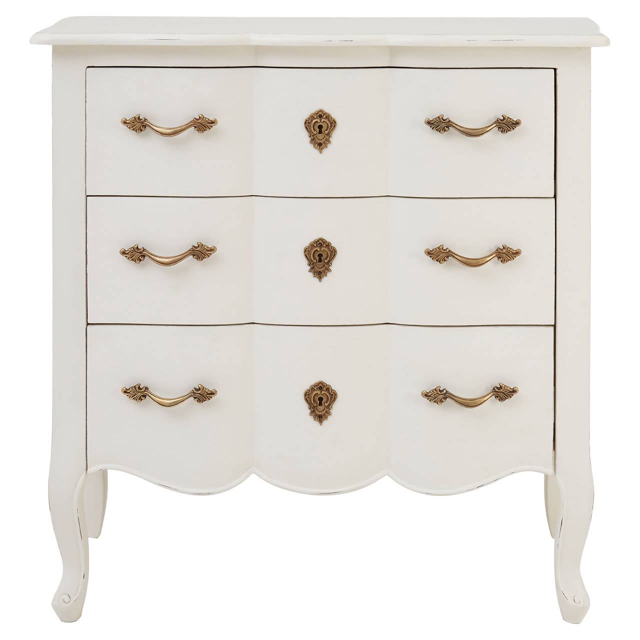 Ornate White 3-Drawer Chest