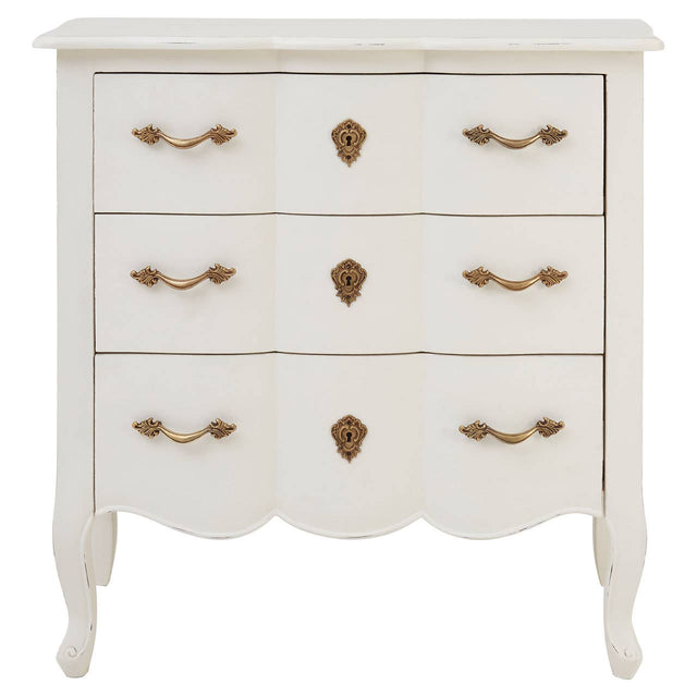 Ornate White 3-Drawer Chest