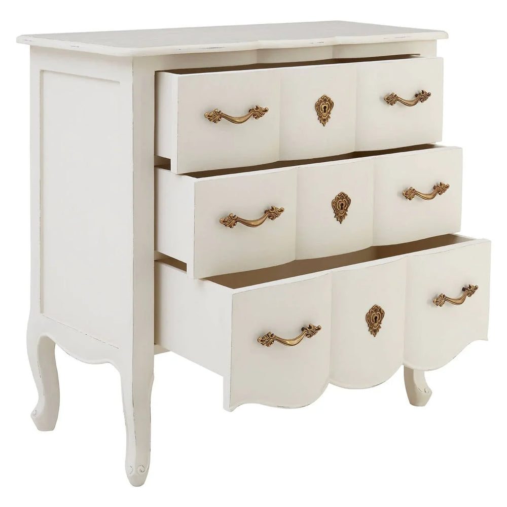 Ornate White 3-Drawer Chest