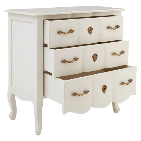 Ornate White 3-Drawer Chest