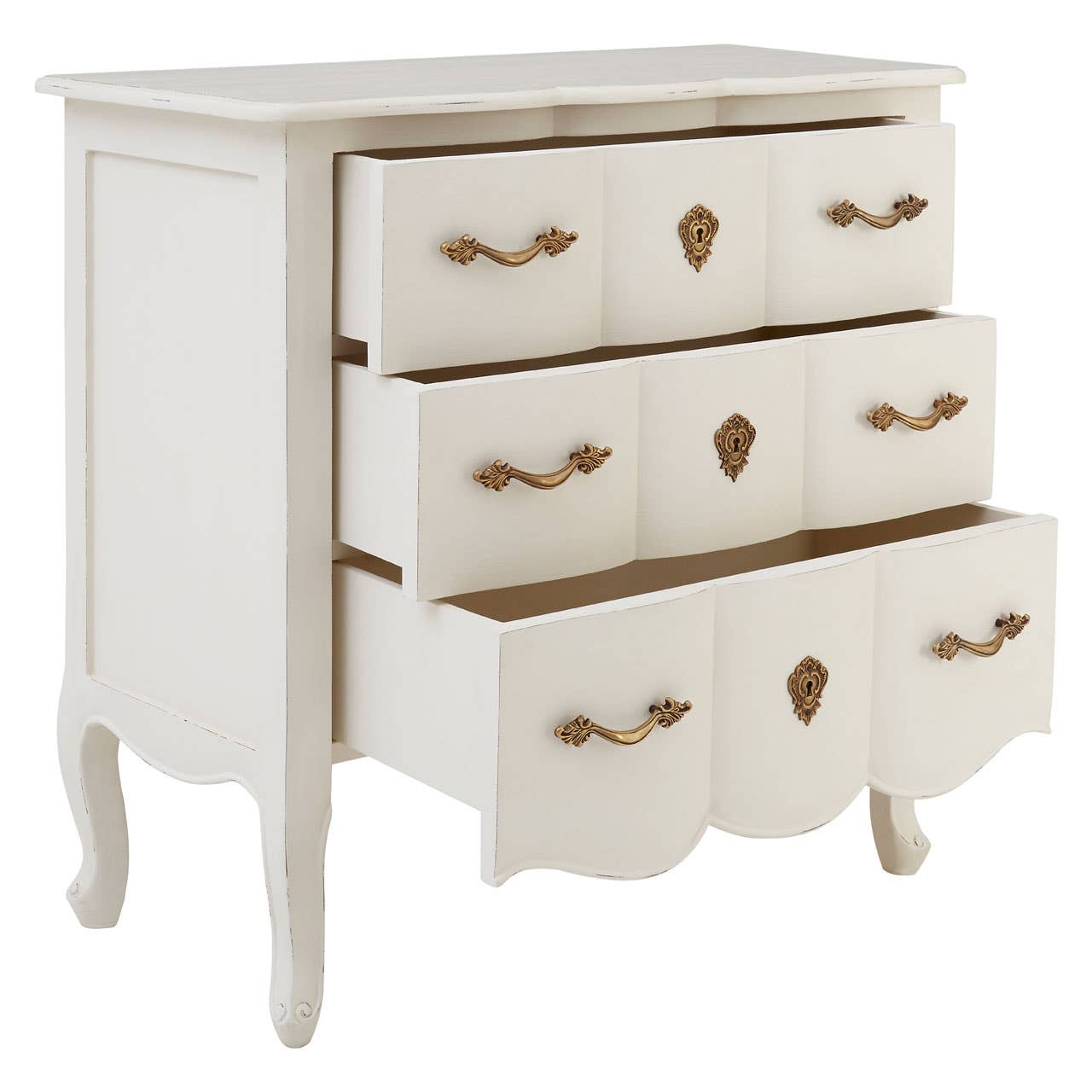Ornate White 3-Drawer Chest