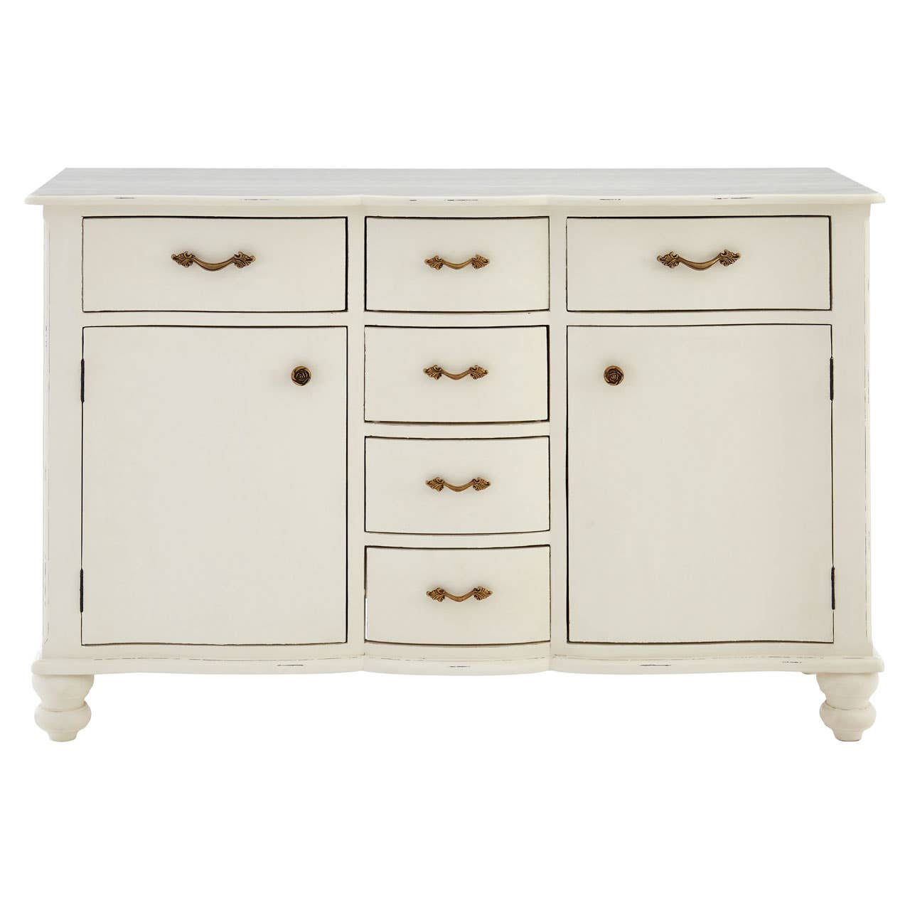 Serene White 6-Drawer Sideboard with Brass Accents