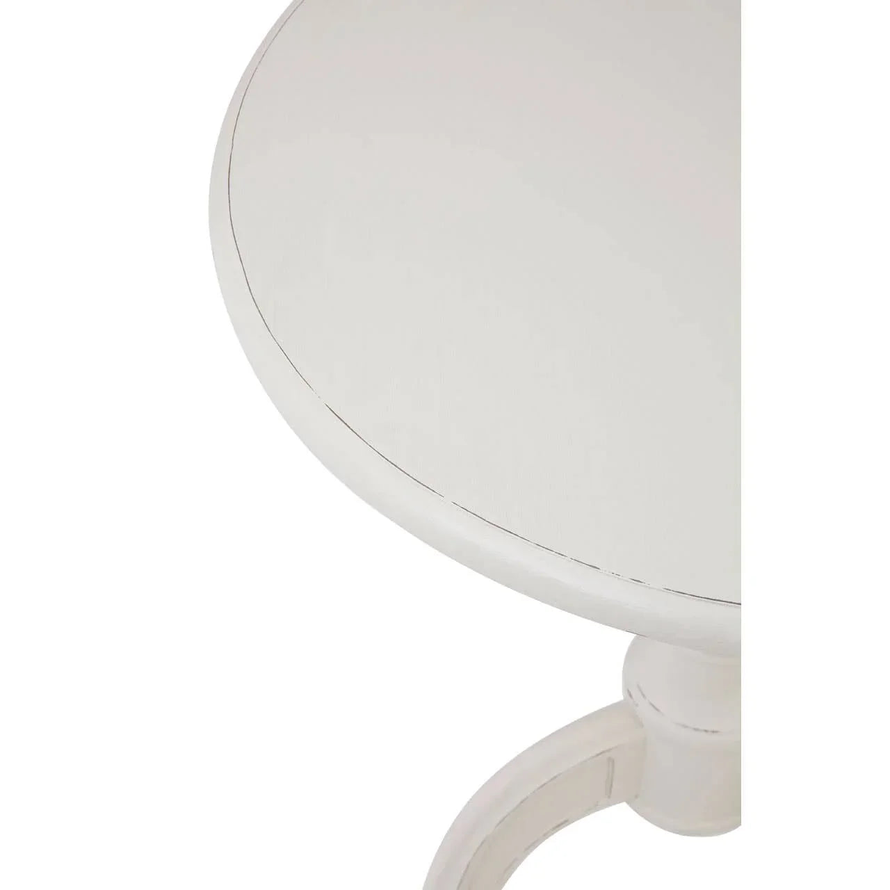 Round white wooden side table top with curved leg detail