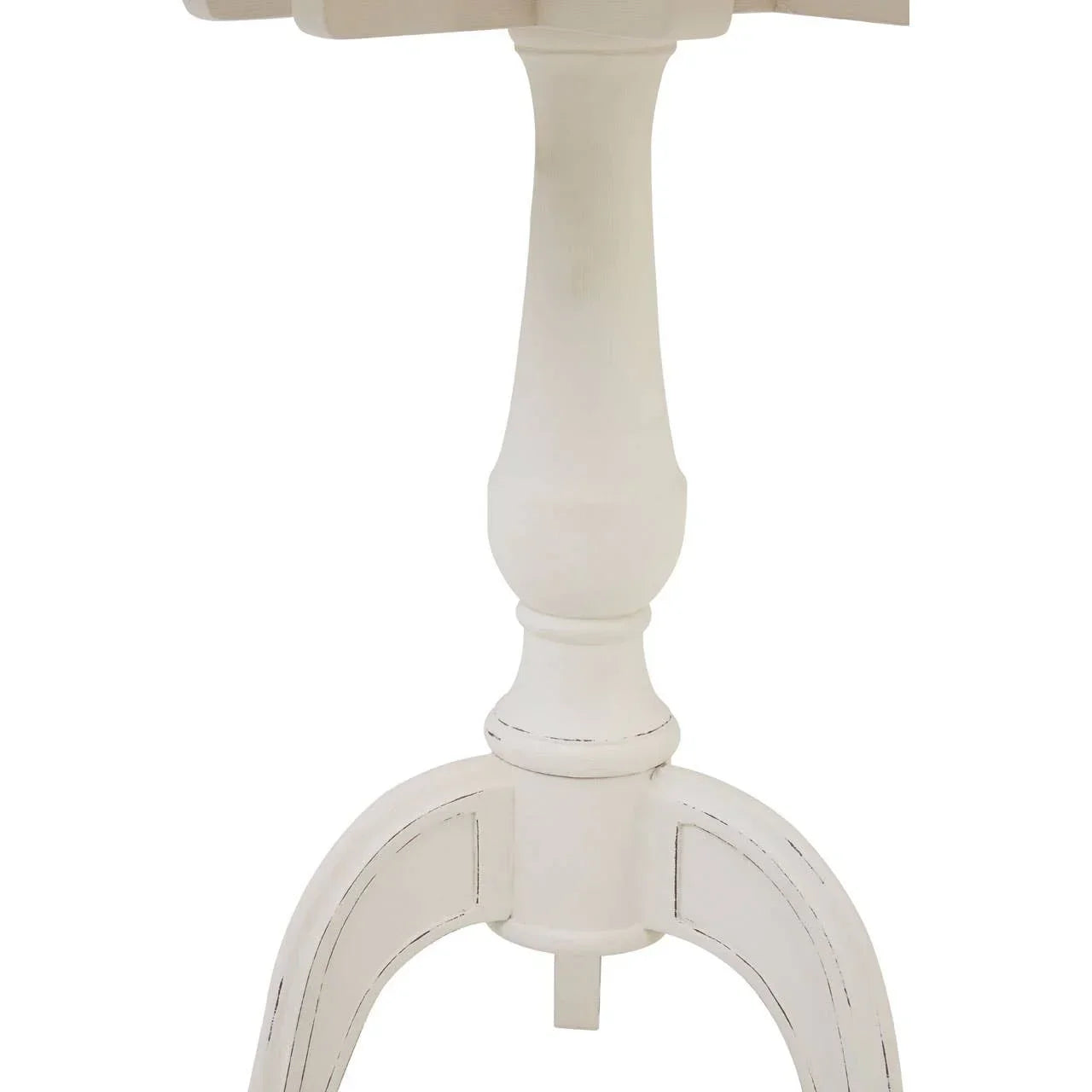 White wooden dining table pedestal base with curved legs and distressed finish