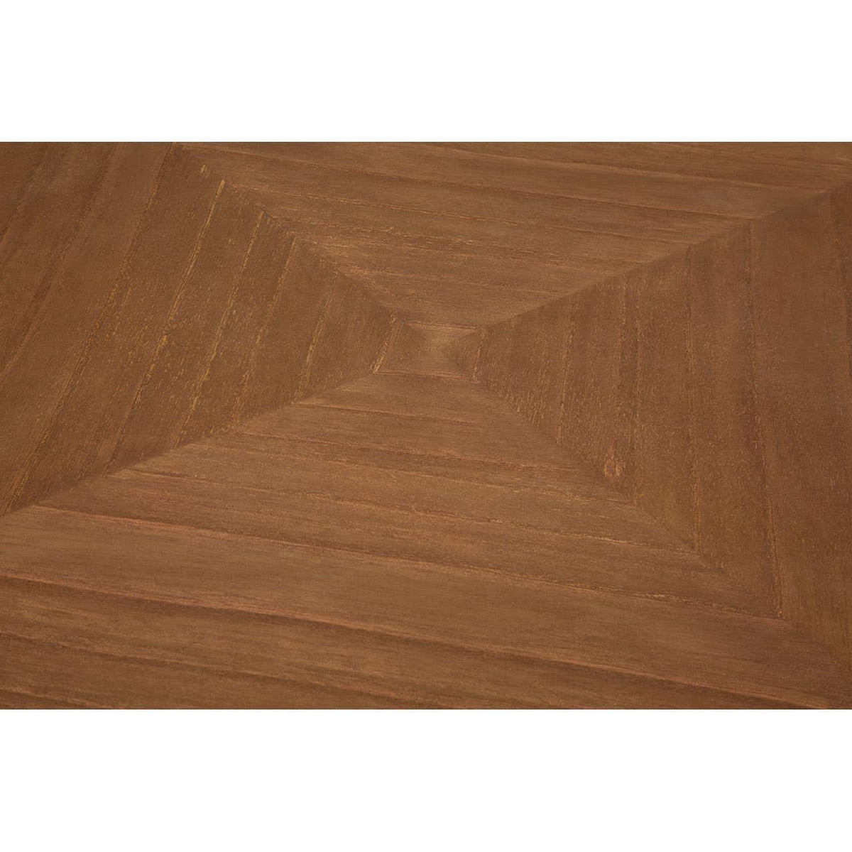 Close-up of wooden dining table top with geometric pattern and natural wood grain