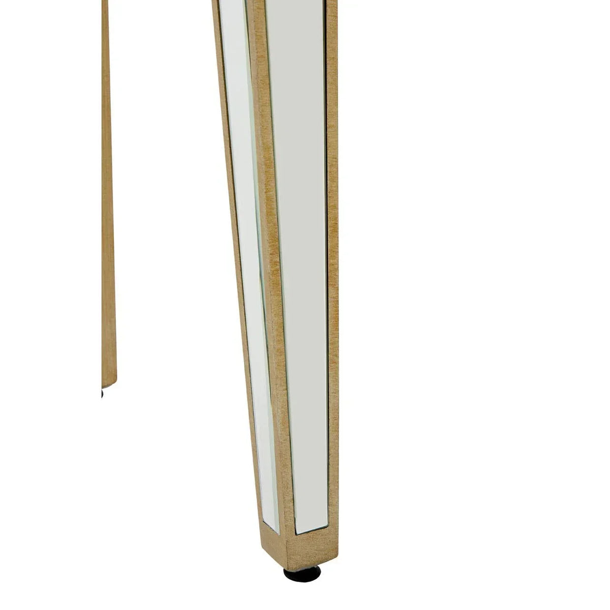 Mirrored console table leg with gold trim and tapered design