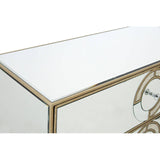 Champagne gold and mirrored sideboard featuring a sleek, reflective surface with elegant detailing along the edges. The design showcases a modern aesthetic, ideal for enhancing home decor