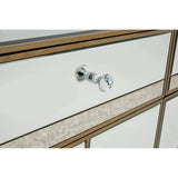 Champagne gold sideboard featuring a mirrored front with a textured panel and a sleek silver handle. The design showcases clean lines and a modern aesthetic, suitable for contemporary home decor