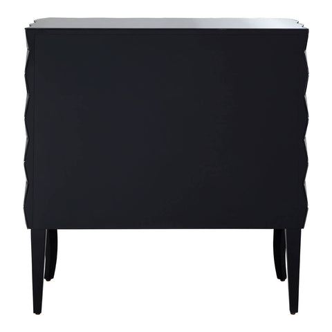 A sleek sideboard featuring a silver finish with two doors, a smooth top surface, and a modern design. The sideboard has a textured front with wavy detailing and stands on four slender legs