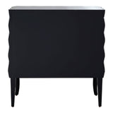 A sleek sideboard featuring a silver finish with two doors, a smooth top surface, and a modern design. The sideboard has a textured front with wavy detailing and stands on four slender legs