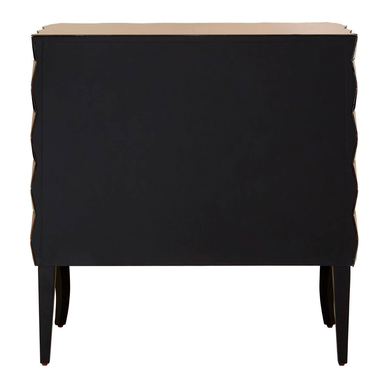 Soho 2 Door Copper Finish Cabinet featuring a sleek black body with a textured design on the sides, a smooth wooden top, and slender legs. The cabinet has two doors that provide storage space, enhancing modern home decor