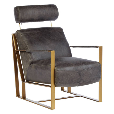 Luxe Grey Leather Lounge Chair