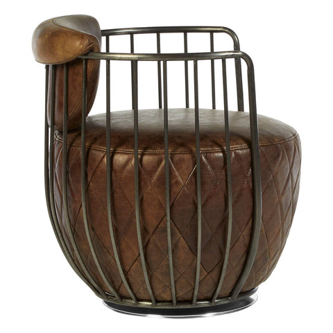 Rustic Leather Swivel Accent Chair