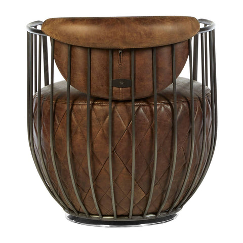 Rustic Leather Swivel Accent Chair