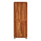 Tall cabinet made of tropical rose wood featuring a smooth, natural wood grain finish. The cabinet has two vertically aligned doors with a minimalist design and is supported by small metal legs. The overall color is a warm, rich brown