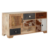 Eclectic Cowhide and Carved Wood Sideboard