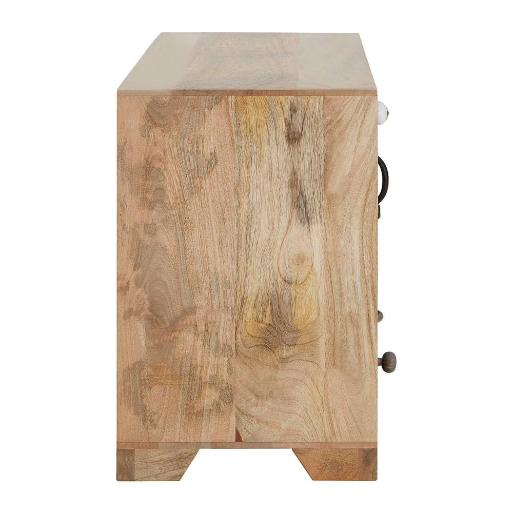 Eclectic Cowhide and Carved Wood Sideboard