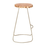 Natural wood bar stool with round seat and metal frame, modern minimalist design