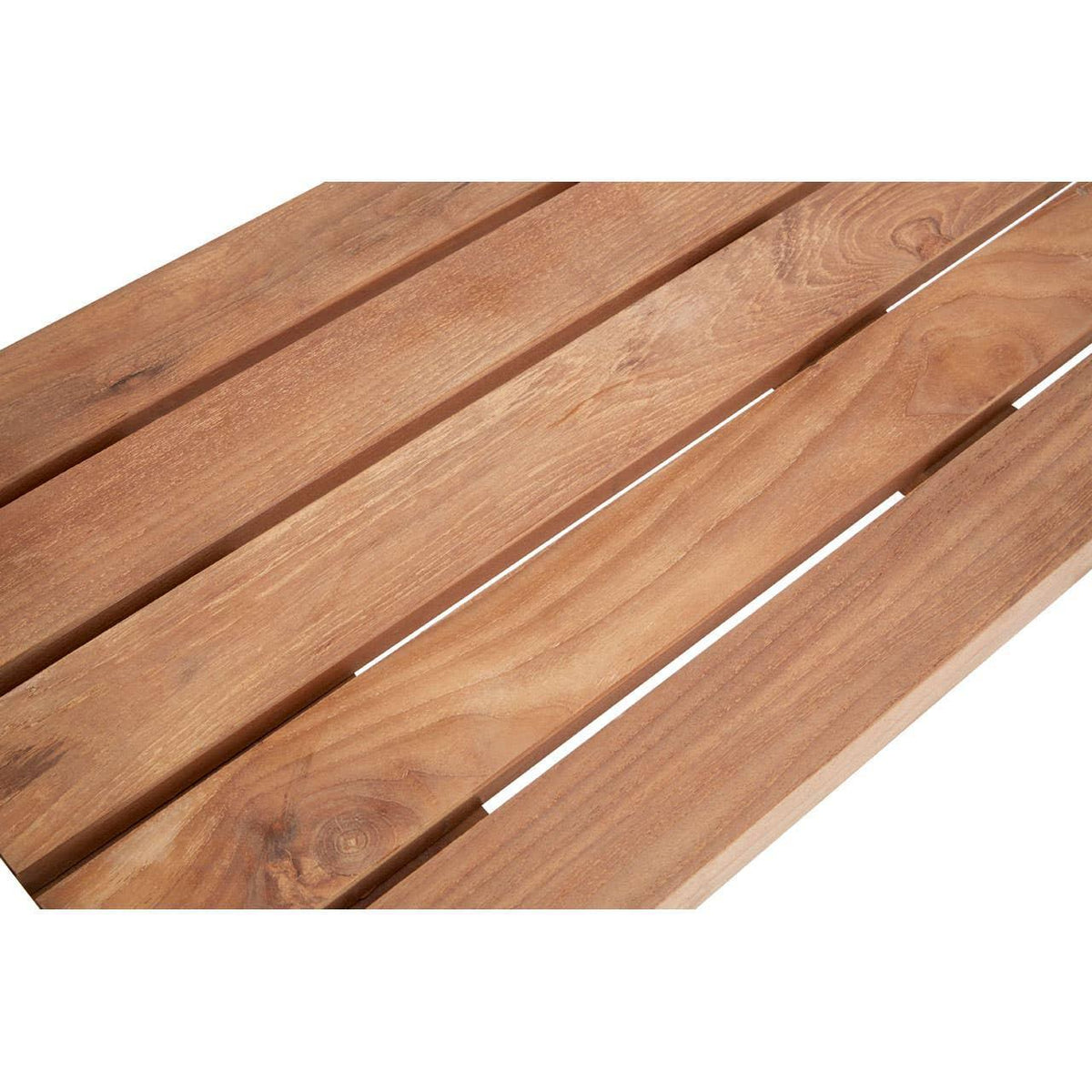 Closeup of wooden slatted table top with smooth natural wood grain finish