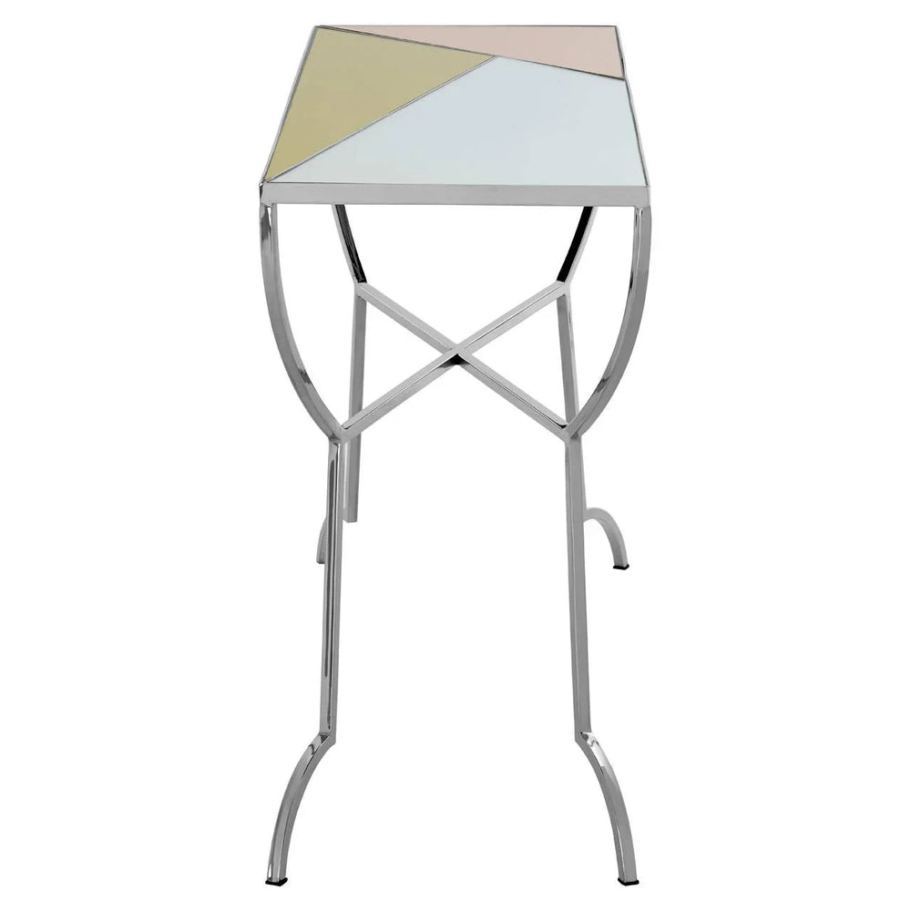 Mirrored Geometric Steel Console Table